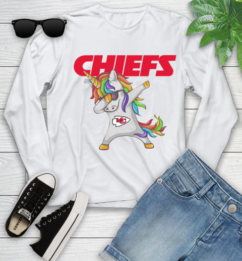 Kansas City Chiefs NFL Football Funny Unicorn Dabbing Sports Youth Long Sleeve