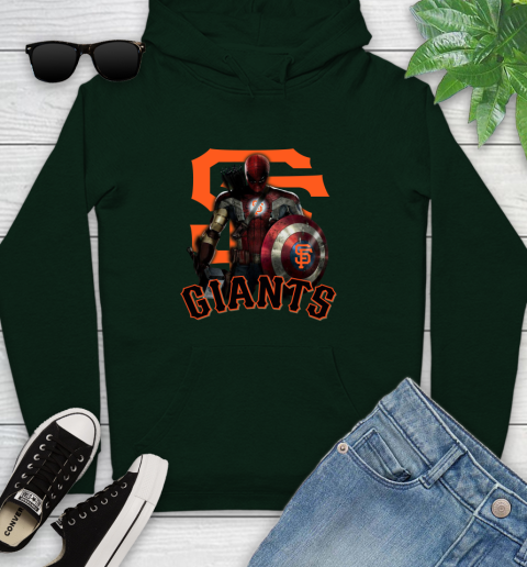 MLB Captain America Thor Spider Man Hawkeye Avengers Endgame Baseball San Francisco Giants Youth Hoodie 13