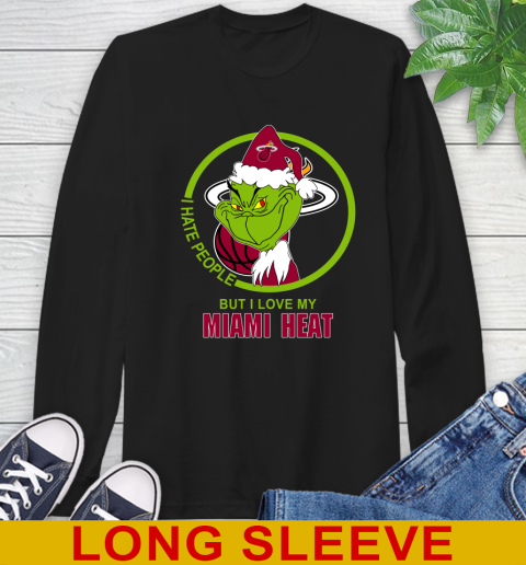 Miami Heat NBA Christmas Grinch I Hate People But I Love My Favorite Basketball Team Long Sleeve T-Shirt 2
