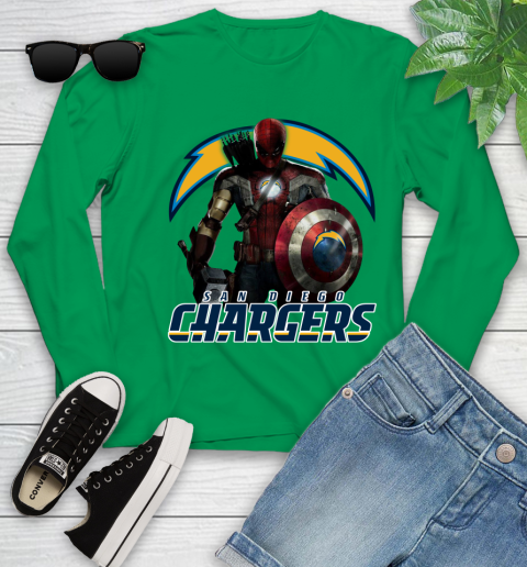 NFL Captain America Thor Spider Man Hawkeye Avengers Endgame Football San Diego Chargers Youth Long Sleeve 6