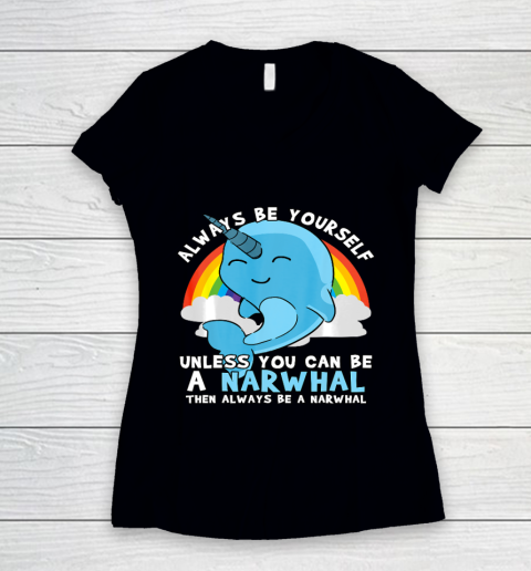 Narwhal T Shirt Unicorn Of The Sea Gift Whale Rainbow Women's V-Neck T-Shirt