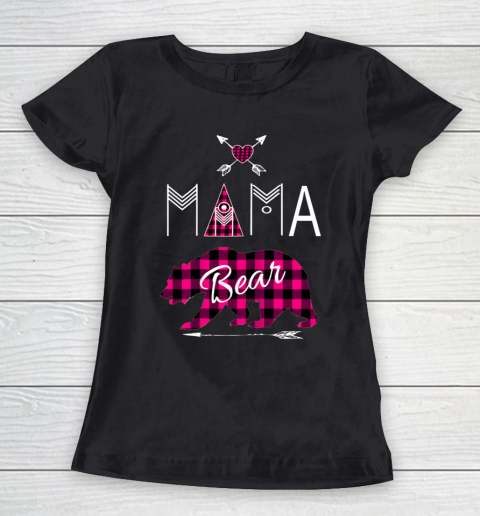 Mama Bear Shirt Buffalo Plaid Pink Family Christmas Camping Women's T-Shirt