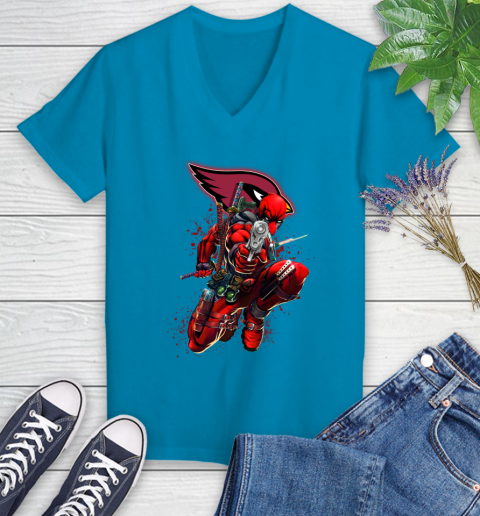 NFL Deadpool Marvel Comics Sports Football Arizona Cardinals Women's V-Neck T-Shirt 7