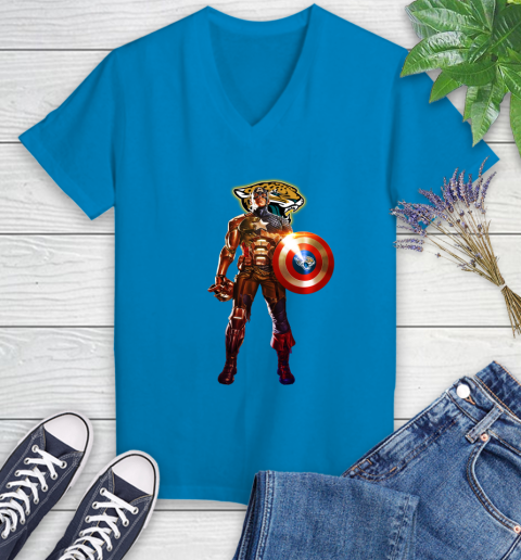 NFL Captain America Marvel Avengers Endgame Football Sports Jacksonville Jaguars Women's V-Neck T-Shirt 7