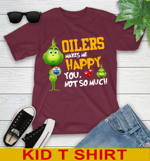 NHL Edmonton Oilers Makes Me Happy You Not So Much Grinch Hockey Sports Youth T-Shirt 5