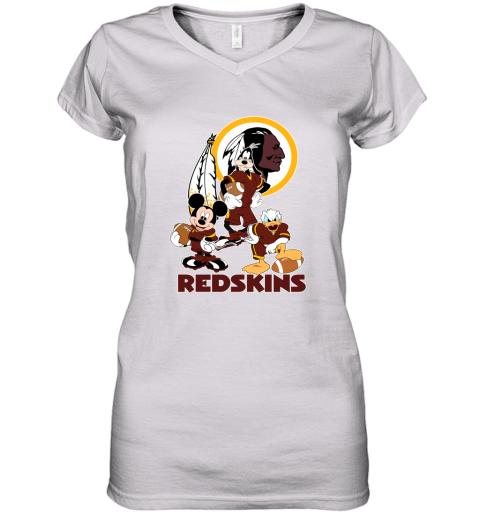 Mickey Donald Goofy The Three Washington Redskins Football Women's V-Neck T-Shirt