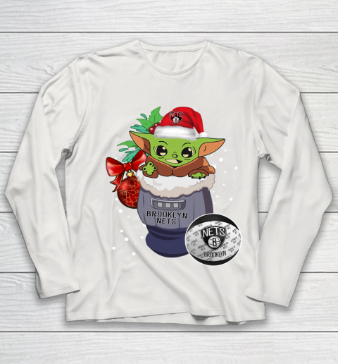 Brooklyn Nets Christmas Baby Yoda Star Wars Funny Happy NBA Youth Long Sleeve 11