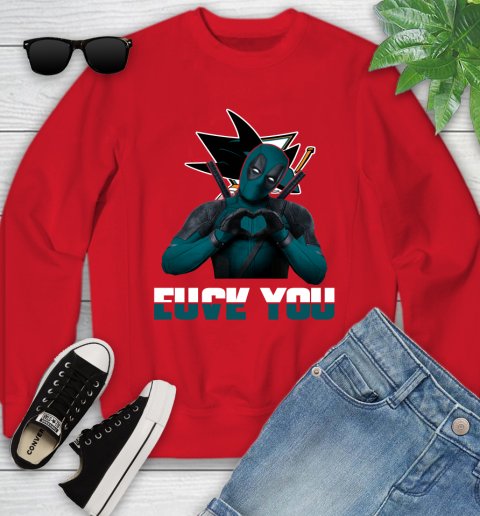NHL San Jose Sharks Deadpool Love You Fuck You Hockey Sports Youth Sweatshirt 8