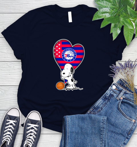 Philadelphia 76ers NBA Basketball The Peanuts Movie Adorable Snoopy Women's T-Shirt 3