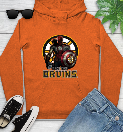 NHL Captain America Thor Spider Man Hawkeye Avengers Endgame Hockey Boston Bruins Youth Hoodie 5
