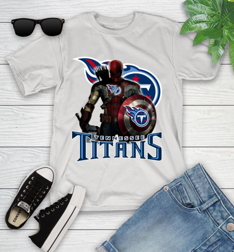 NFL Captain America Thor Spider Man Hawkeye Avengers Endgame Football Tennessee Titans Youth T-Shirt
