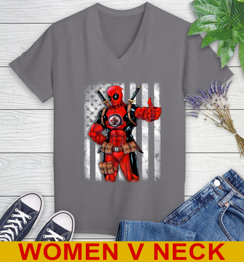 NHL Hockey Vegas Golden Knights Deadpool American Flag Shirt Women's V-Neck T-Shirt 11