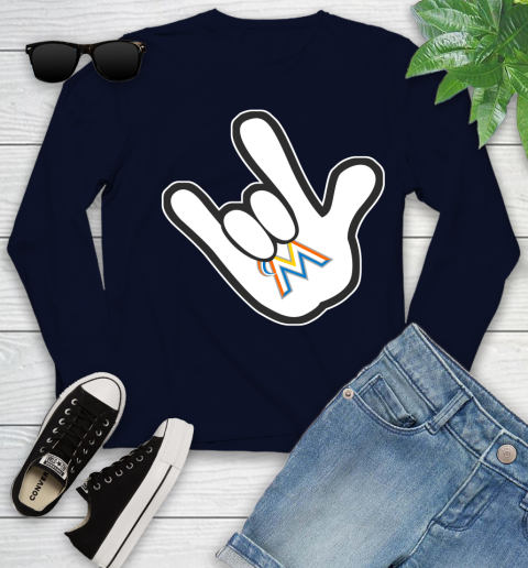 Miami Marlins MLB Baseball Mickey Rock Hand Disney Youth Long Sleeve 3