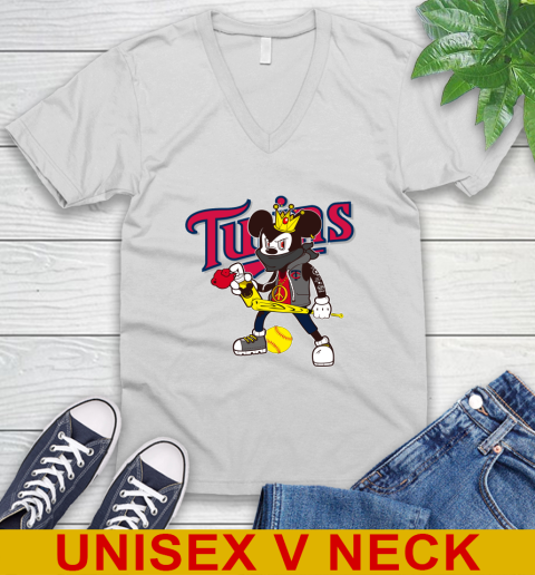 Minnesota Twins MLB Baseball Mickey Peace Sign Sports V-Neck T-Shirt