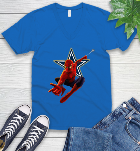 NFL Spider Man Avengers Endgame Football Dallas Cowboys V-Neck T-Shirt 6