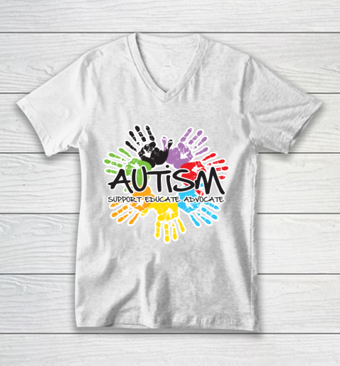 Autism Awareness Handprint (2) V-Neck T-Shirt
