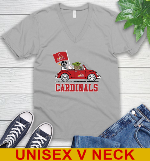 MLB Baseball St.Louis Cardinals Darth Vader Baby Yoda Driving Star Wars Shirt V-Neck T-Shirt 4