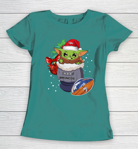 Denver Broncos Christmas Baby Yoda Star Wars Funny Happy NFL Women's T-Shirt 12
