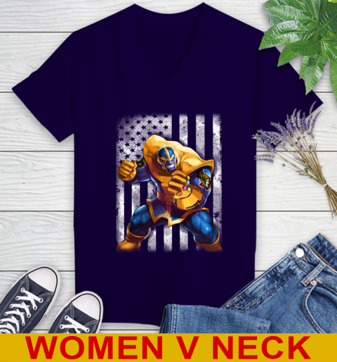 NHL Hockey Ottawa Senators Thanos Marvel American Flag Shirt Women's V-Neck T-Shirt 3