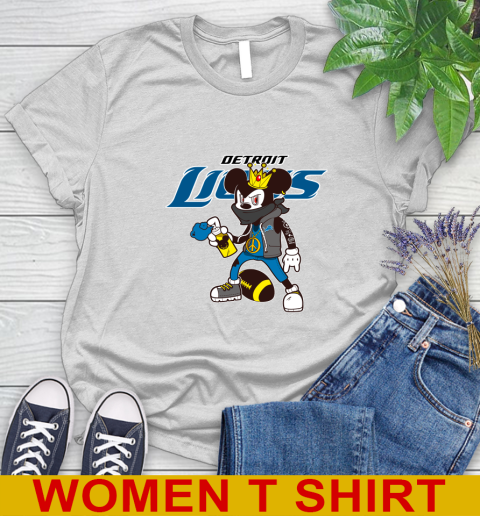 Detroit Lions NFL Football Mickey Peace Sign Sports Women's T-Shirt