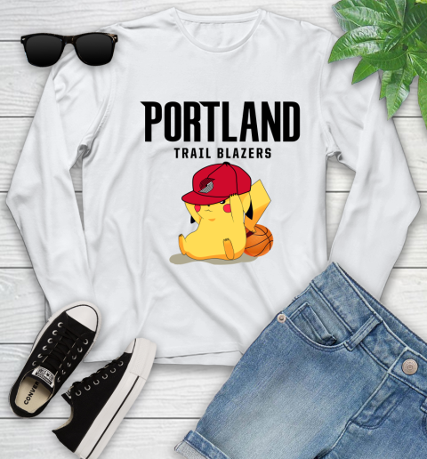 NBA Pikachu Basketball Sports Portland Trail Blazers Youth Long Sleeve