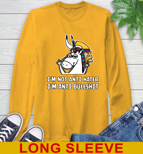 Minnesota Vikings NFL Football Unicorn I'm Not Anti Hater I'm Anti Bullshit Long Sleeve T-Shirt 3