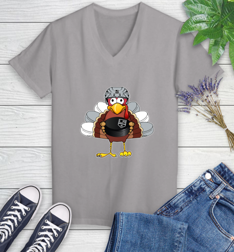 Los Angeles Kings Turkey Thanksgiving Day Women's V-Neck T-Shirt 4