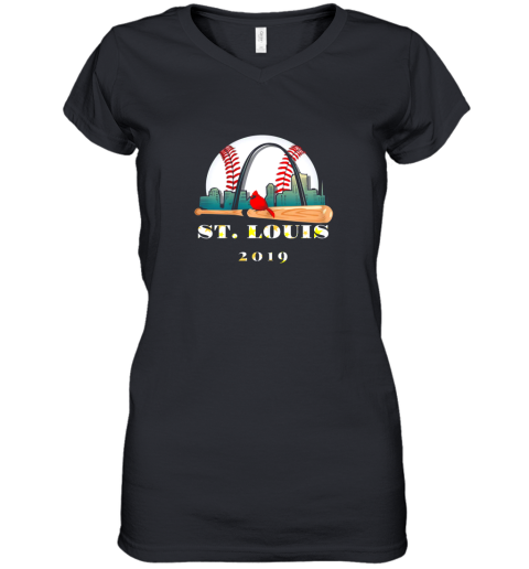 Saint Louis Red Cardinal Shirt Cool Baseball 2019 Design Women's V-Neck T-Shirt