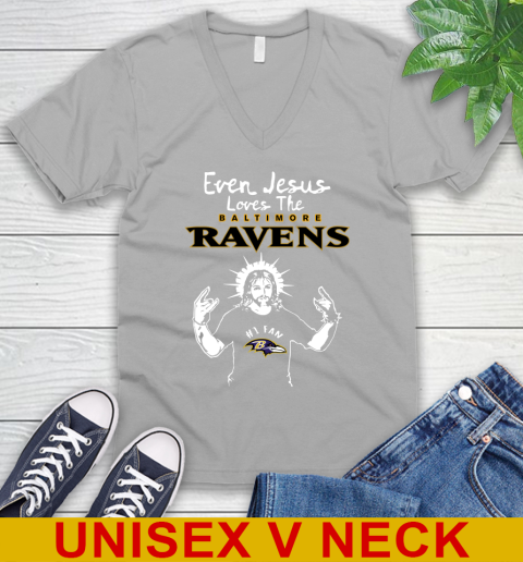 Baltimore Ravens NFL Football Even Jesus Loves The Ravens Shirt V-Neck T-Shirt 3
