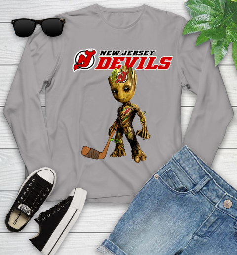 New Jersey Devils NHL Hockey Groot Marvel Guardians Of The Galaxy Youth Long Sleeve 5