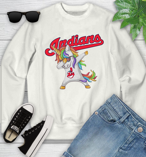 Cleveland Indians MLB Baseball Funny Unicorn Dabbing Sports Youth Sweatshirt