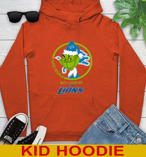 Detroit Lions NFL Christmas Grinch I Hate People But I Love My Favorite Football Team Youth Hoodie 5