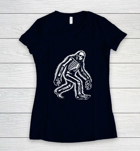 Funny Bigfoot Sasquatch Halloween Skeleton Women's V-Neck T-Shirt 2
