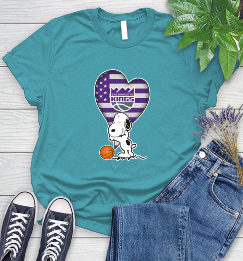 Sacramento Kings NBA Basketball The Peanuts Movie Adorable Snoopy Women's T-Shirt 12