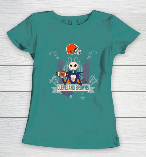 NFL Cleveland Browns Football Jack Skellington Halloween Women's T-Shirt 10