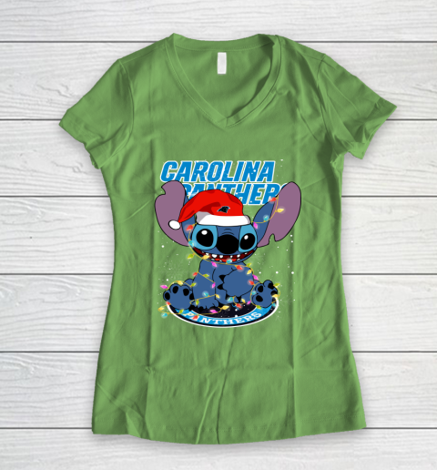 Carolina Panthers NFL Football noel stitch Christmas Women's V-Neck T-Shirt 5