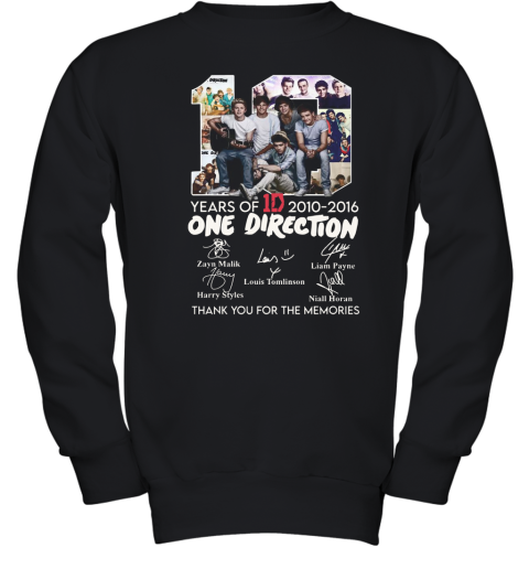10 Years Of 1D 2010 2016 One Direction Thank You For The Memories Signatures Youth Sweatshirt