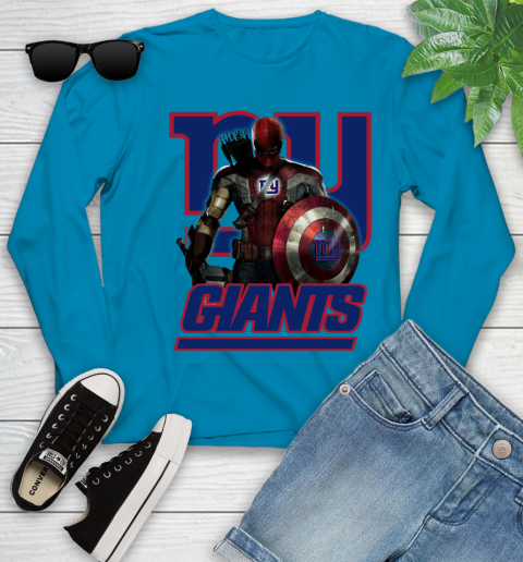 NFL Captain America Thor Spider Man Hawkeye Avengers Endgame Football New York Giants Youth Long Sleeve 7