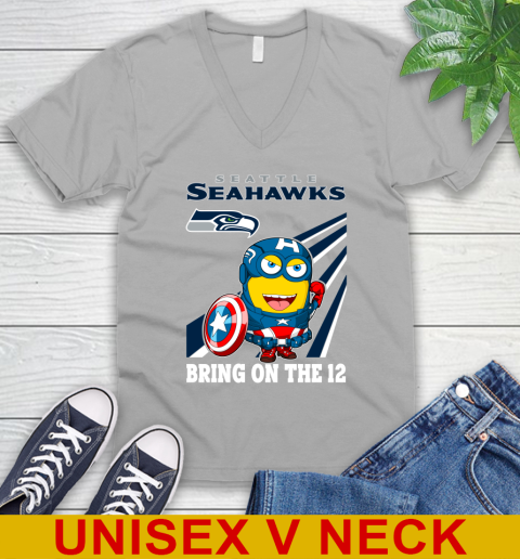 NFL Football Seattle Seahawks Captain America Marvel Avengers Minion Shirt V-Neck T-Shirt 3
