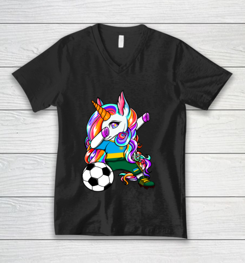 Dabbing Unicorn Rwanda Soccer Fans Jersey Rwandan Football V-Neck T-Shirt