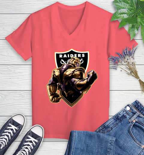 NFL Thanos Avengers Endgame Football Sports Oakland Raiders Women's V-Neck T-Shirt 6