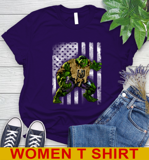 Vegas Golden Knights Hulk Marvel Avengers NHL Hockey American Flag Women's T-Shirt 4