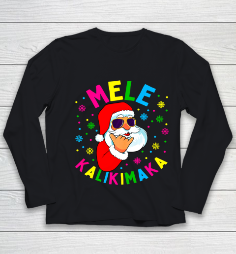 Mele Kalikimaka Christmas Santa Claus Shaka Hawaii Gift Youth Long Sleeve