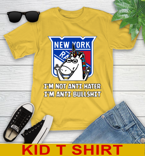New York Rangers NHL Hockey Unicorn I'm Not Anti Hater I'm Anti Bullshit Youth T-Shirt 8