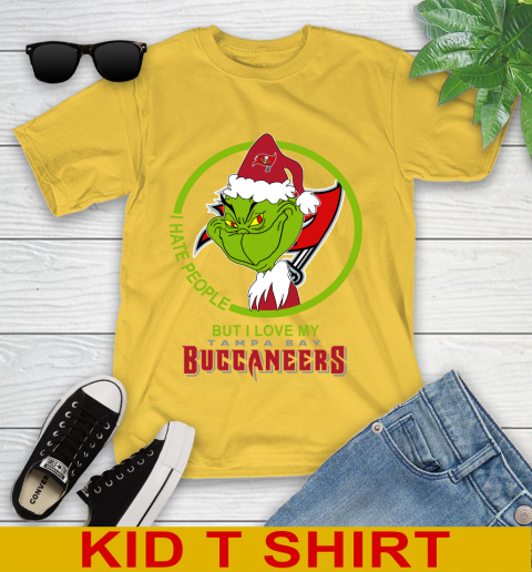 Tampa Bay Buccaneers NFL Christmas Grinch I Hate People But I Love My Favorite Football Team Youth T-Shirt 8