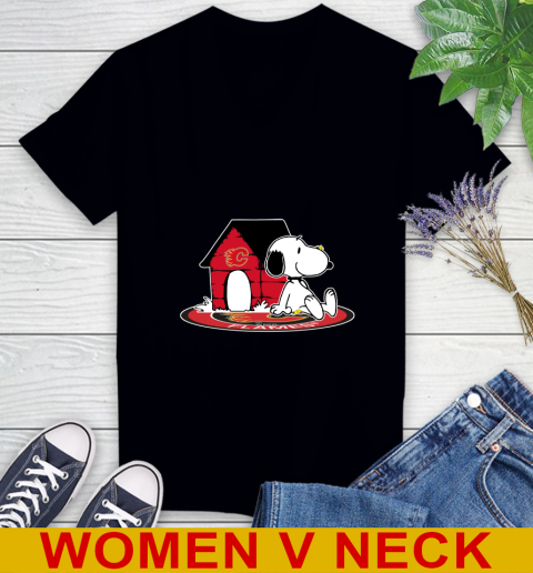 NHL Hockey Calgary Flames Snoopy The Peanuts Movie Shirt Women's V-Neck T-Shirt 2