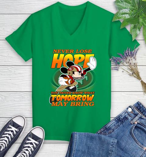 San Francisco 49ers NFL Football Mickey Disney Never Lose Hope Women's V-Neck T-Shirt 5