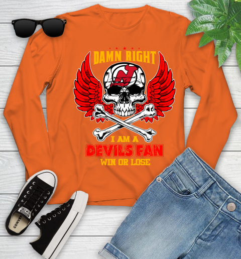 NHL Damn Right I Am A New Jersey Devils Win Or Lose Skull Hockey Sports Youth Long Sleeve 3