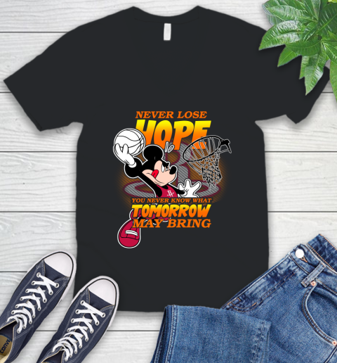 Houston Rockets NBA Basketball Mickey Disney Never Lose Hope V-Neck T-Shirt