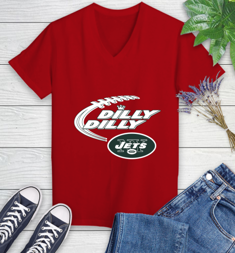 NFL New York Jets Dilly Dilly Football Sports Women's V-Neck T-Shirt 12